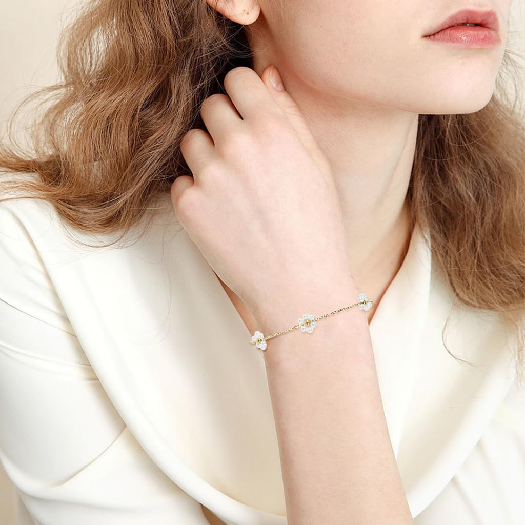 SANNIDHI Bracelets for Women featuring Pearl Daisy Flower Charm with Golden Titanium Steel | Elegant Gift for Girls and Sisters
