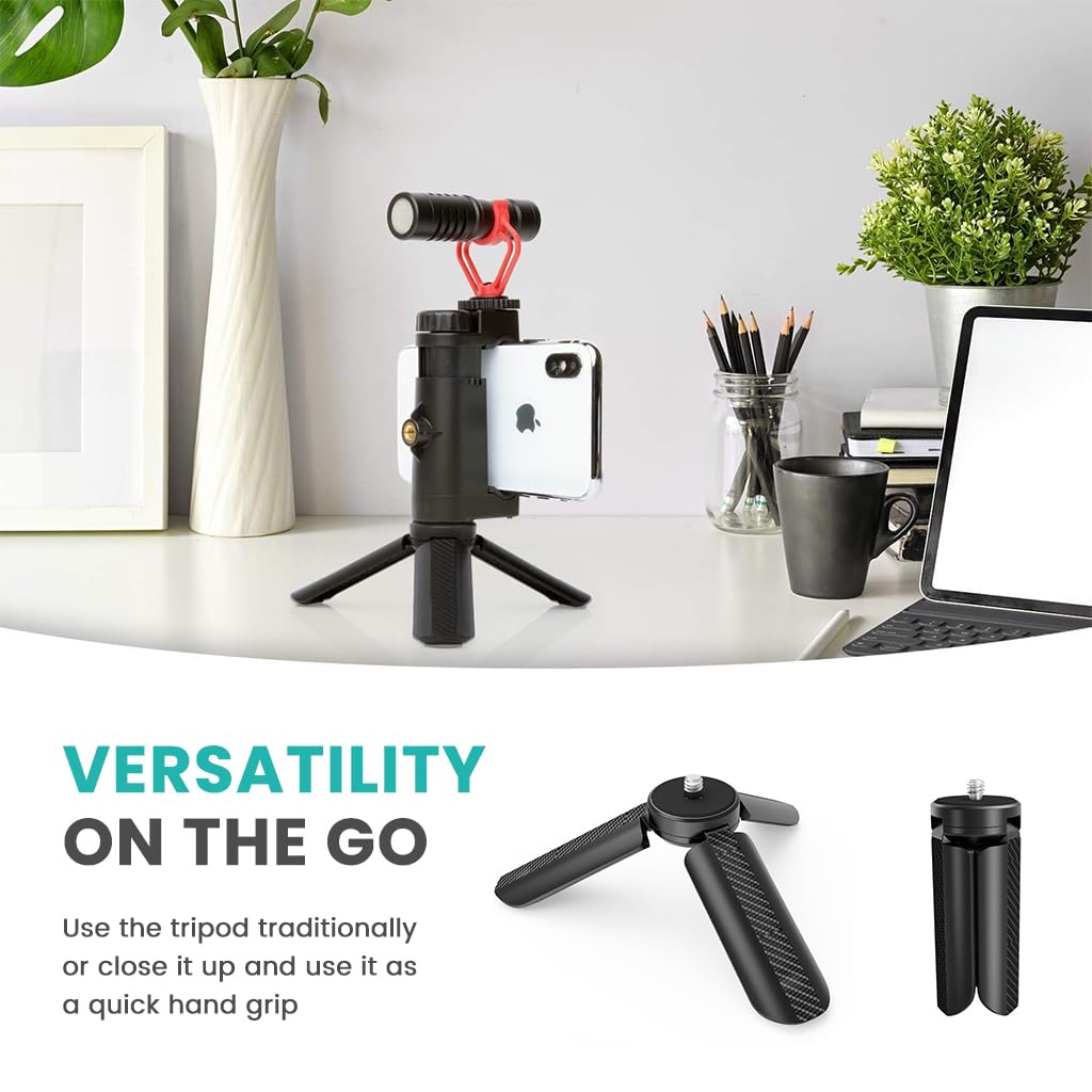 Zibuyu Mini Tripod for Camera and Phone with 1/4 inch Screw featuring Folding Design | Black ABS Desktop Stand for Photography and Vlogging