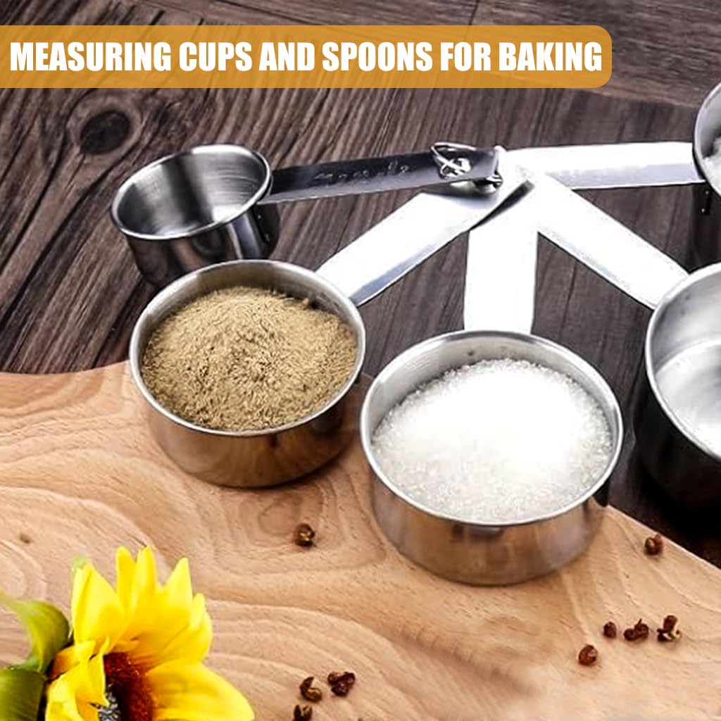 Supvox® 10Pcs Measuring Cups and Spoons Set - Stainless Steel Measuring Cup with Scales of 2 Units, Dry & Wet Food Measuring Cup for Cooking and Baking, Ideal for Chefs & Home Cooks (Silver)