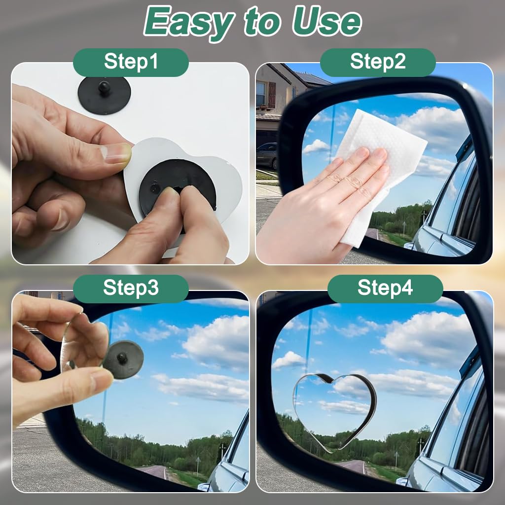 STHIRA Car Blind Spot Mirrors for Safety and Visibility 2.36x2 in Heart Design | 2Pcs Adjustable 360° HD Glass