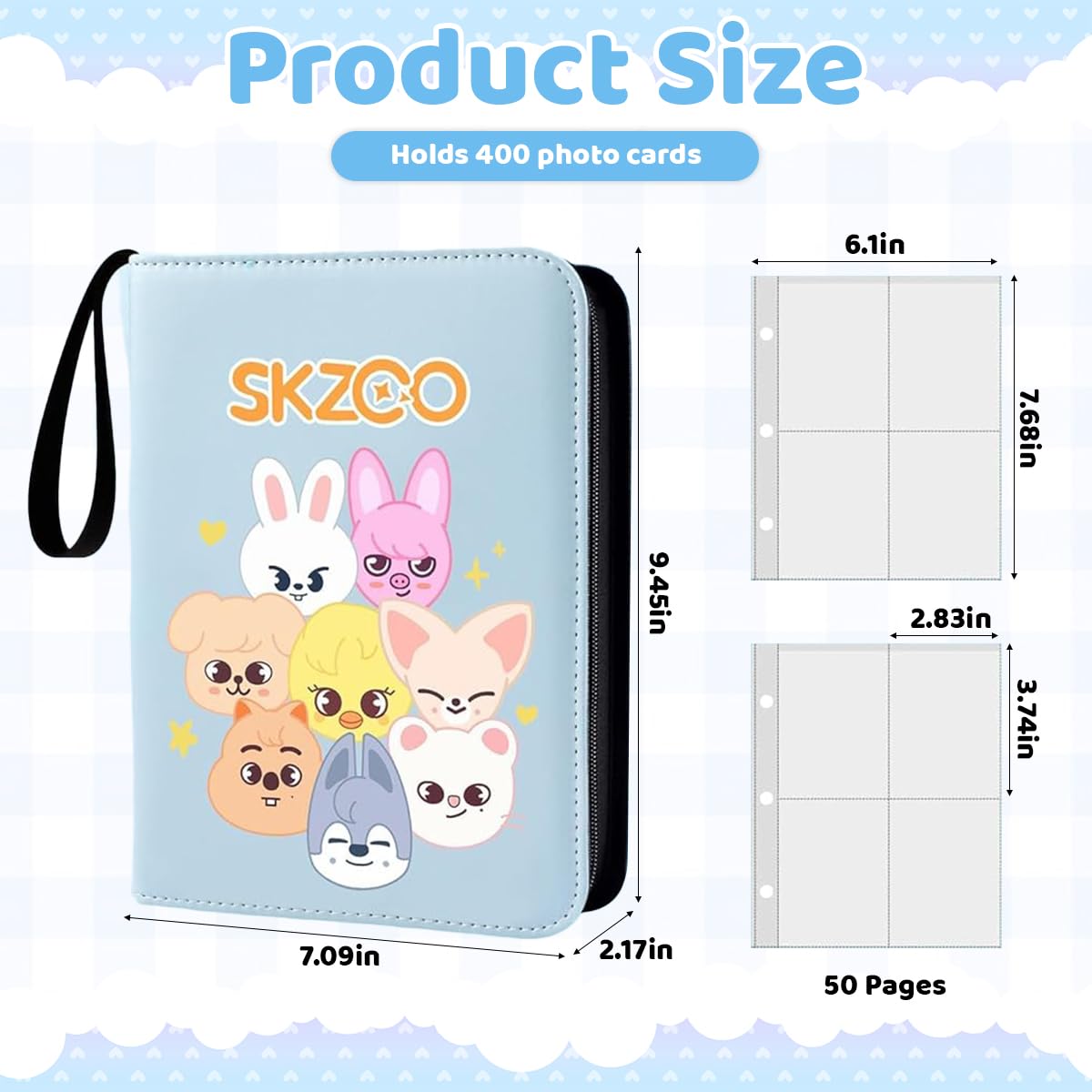 PATPAT K-pop Stray Kids Photocard Album with 400 Pockets Zippered PU Cover and Hand Strap