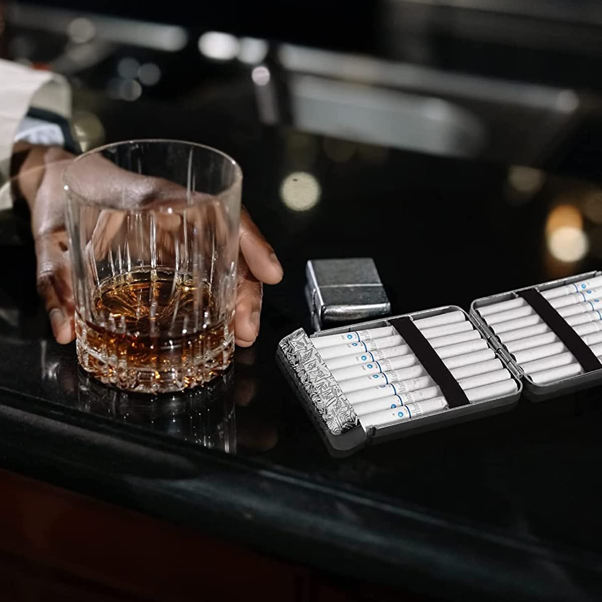 GUSTAVE Metal Cigarette Case for 16pcs 84mm King Size Cigarettes with Three Open Design and Silver Zinc Alloy | Pocket Gift for Men and Women