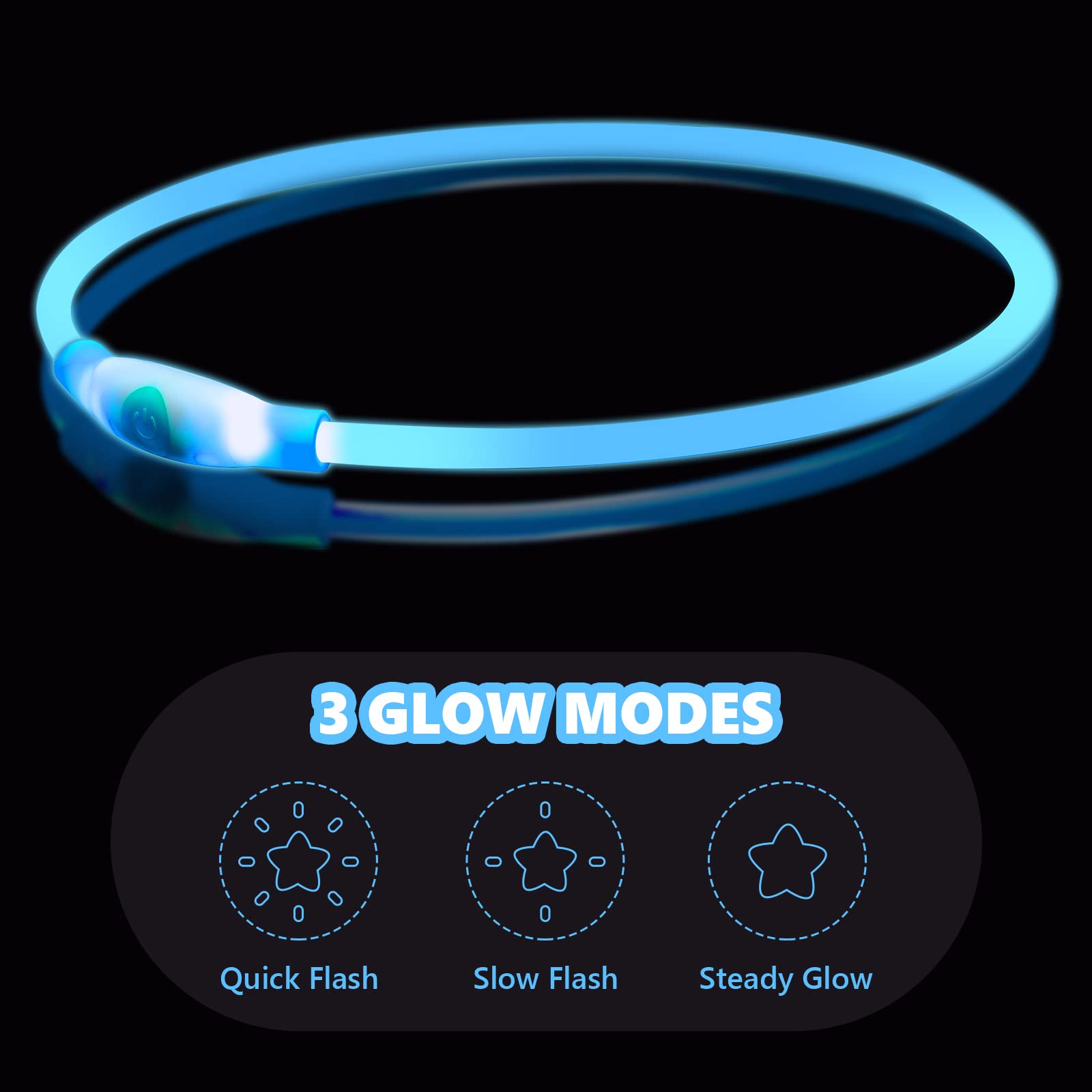 Qpets® Dog Collar LED Optical Fiber Collar Flashing Collar for Dog USB Charging Cuttable Length Ensuring Safety for Night Walking (Blue Light)