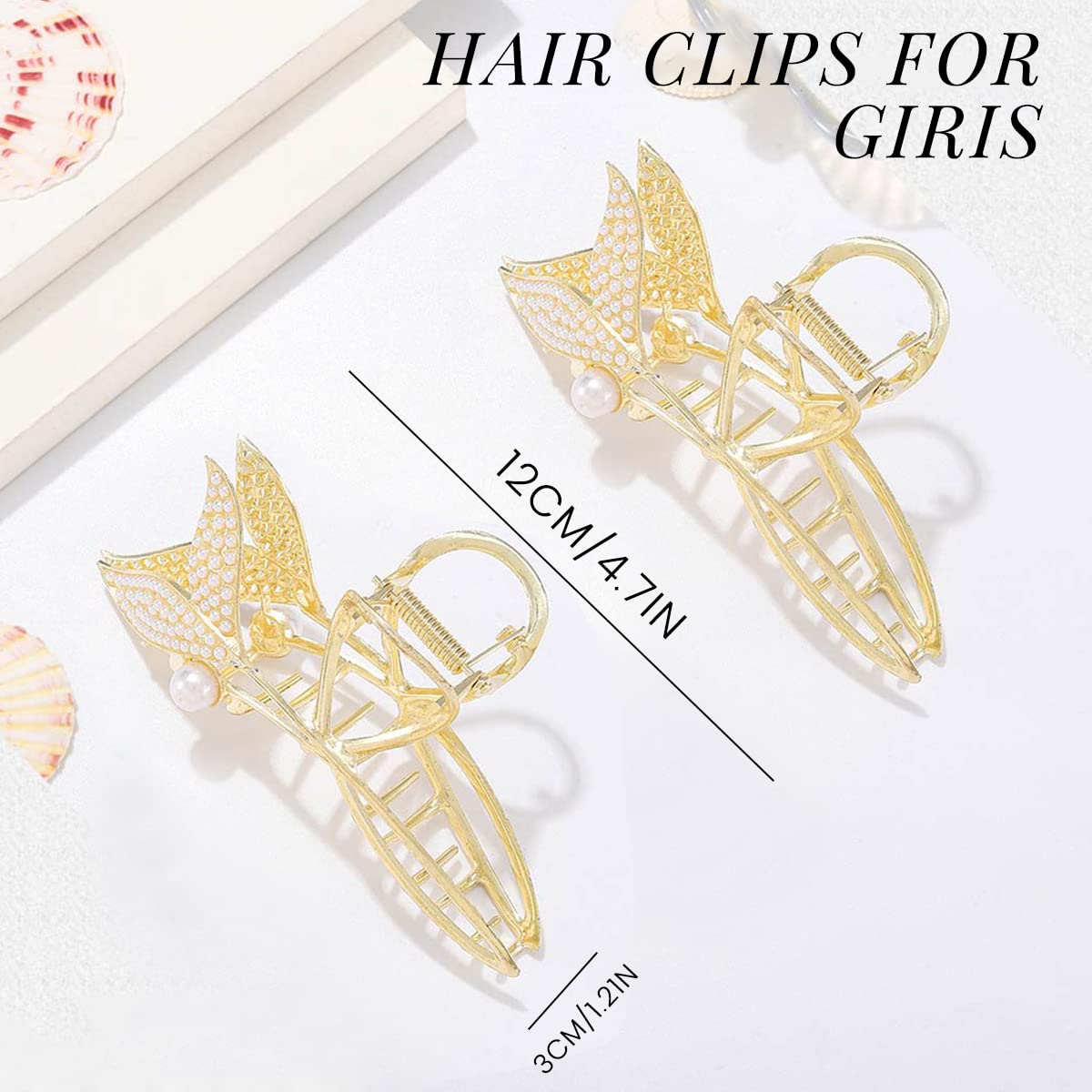 PALAY® Women Hair Claw Clip Golden Pearl Mermaid Hair Claw Clip, Large Metal Hair Clip Girl Hair Styling Clip Hair Clip Elegant Headwear Hair Accessories, Golden