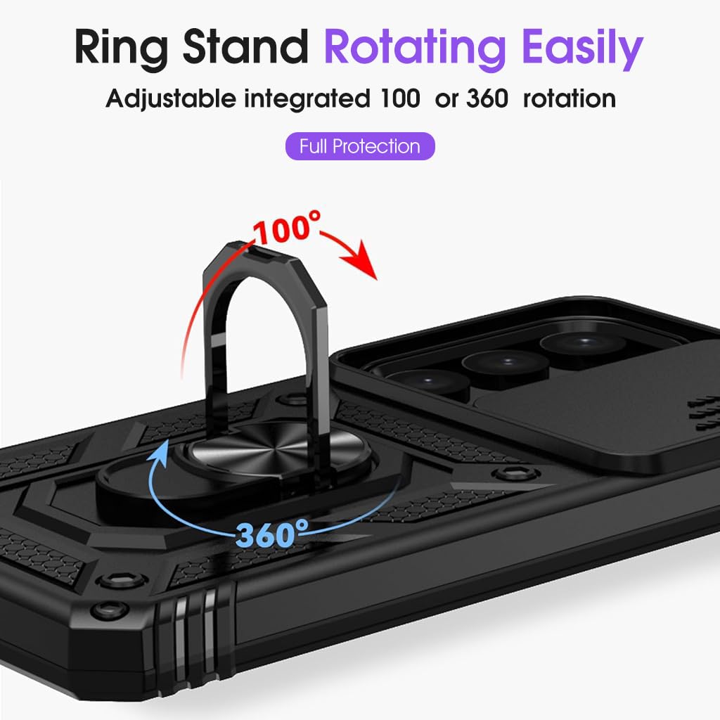 ZORBES Phone Case for Samsung Galaxy S24 Ultra with 360° Magnetic Ring Holder and Sliding Lens Cover | White PC TPU Protection