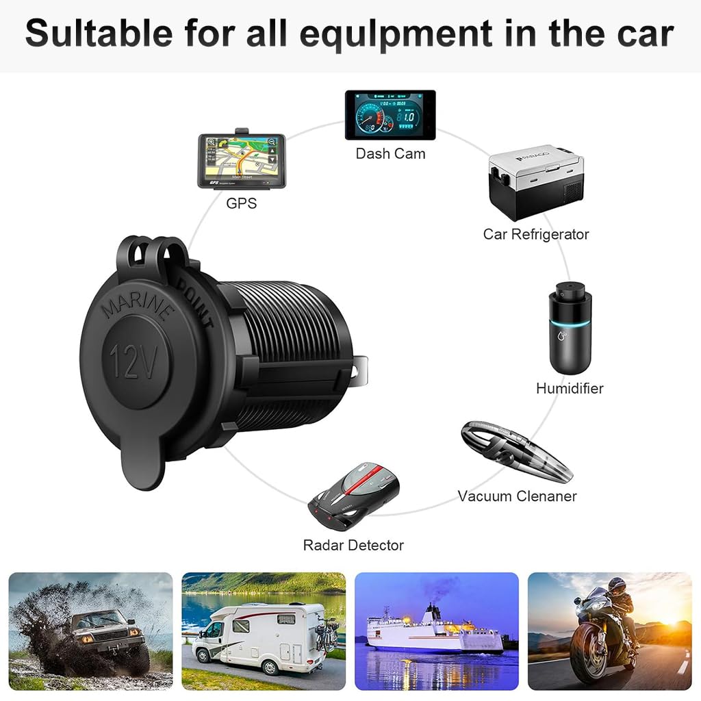 ZIBUYU 12V Cigarette Lighter Socket for Vehicle Repair with 3.3ft Wire and Protective Cap