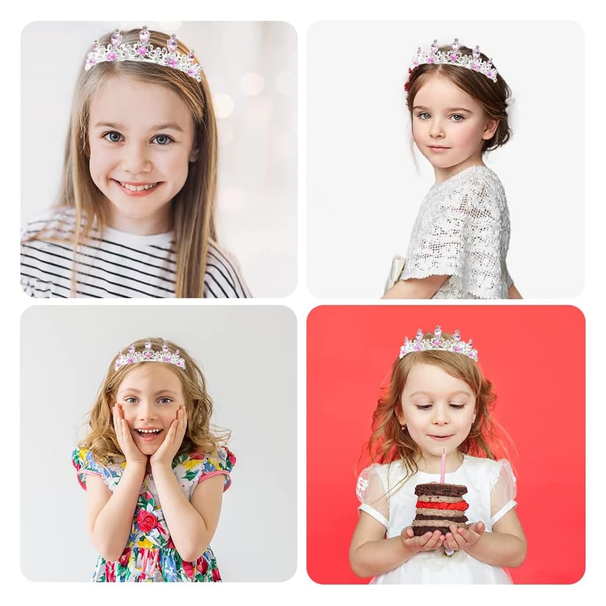 SANNIDHI Crystal Crown for Girls, Birthday Tiara for Girls Kids, Dress-Up Tiara Crown Jewelry Gift Princess Costume Headband Headpiece for Party Cosplay Christmas
