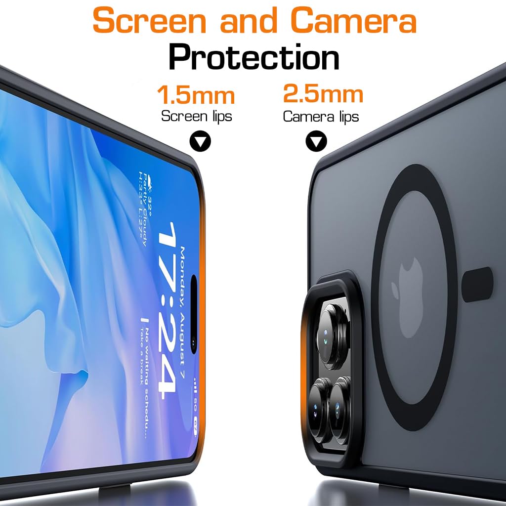 ZORBES Phone Case for iPhone 15 Pro Max 6.7 inch with MagSafe Magnet and Metal Button Cover | Black Rubber Frame Full Protection