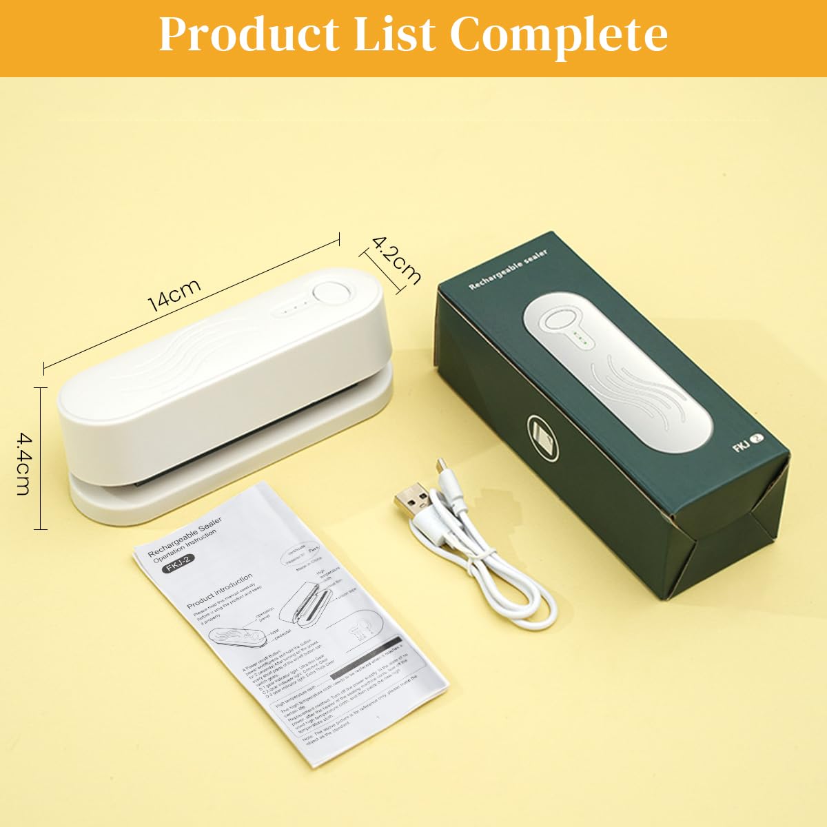 Supvox USB Food Bag Sealer with 1200mAh Rechargeable Battery and 3 Temperature Modes | Compact 14×4.2cm Portable Sealing Machine