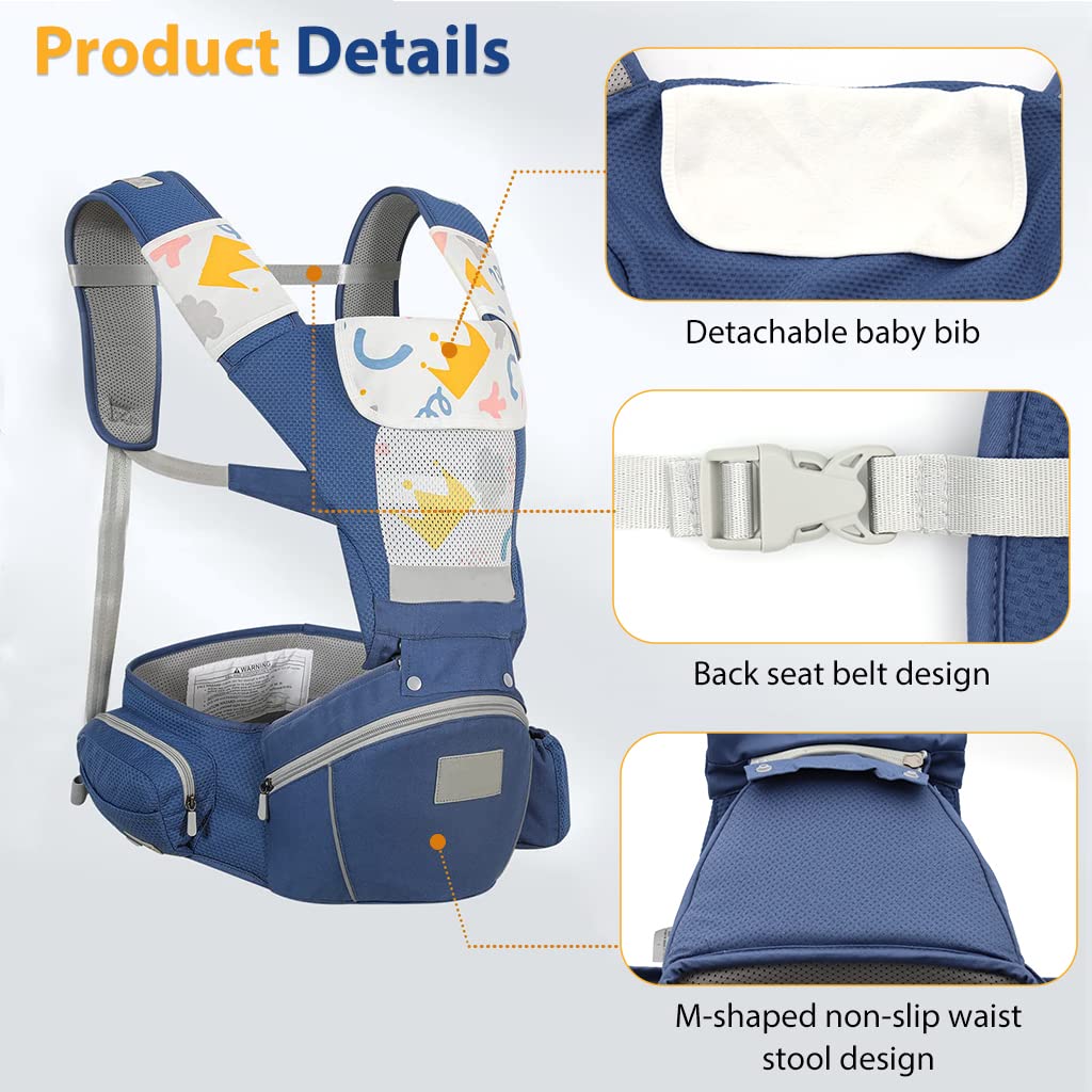 SNOWIE SOFT® 7 in 1 Baby Carrier with Seat Belt and Lumbar Support for Newborn to Toddler, Soft and Breathable Baby Carry Bags for 0-36 Months Baby (22-40lbs)