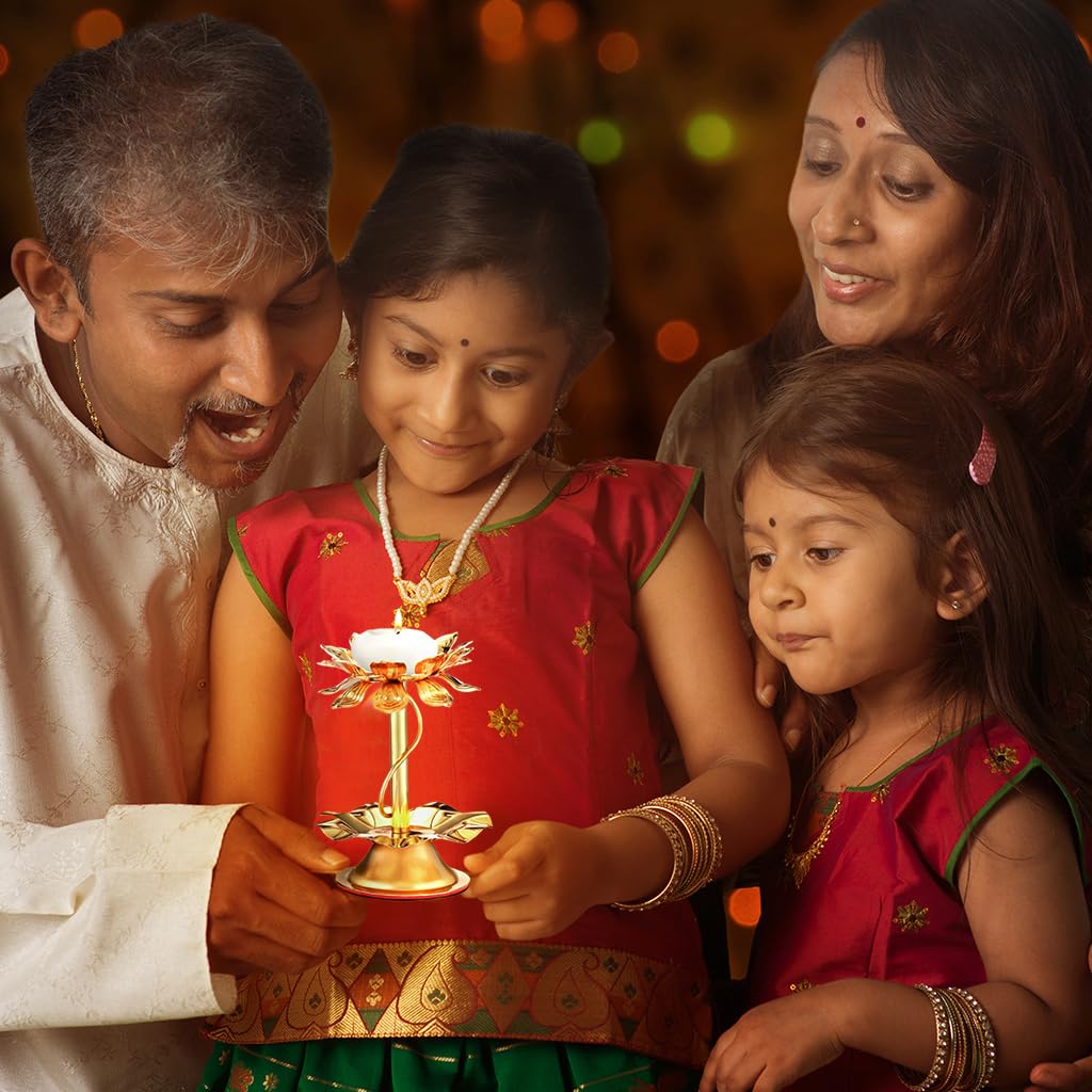 HASTHIP Candle Holder for Puja and Meditation with 4.3 in Metal Lotus Design | Home Decor