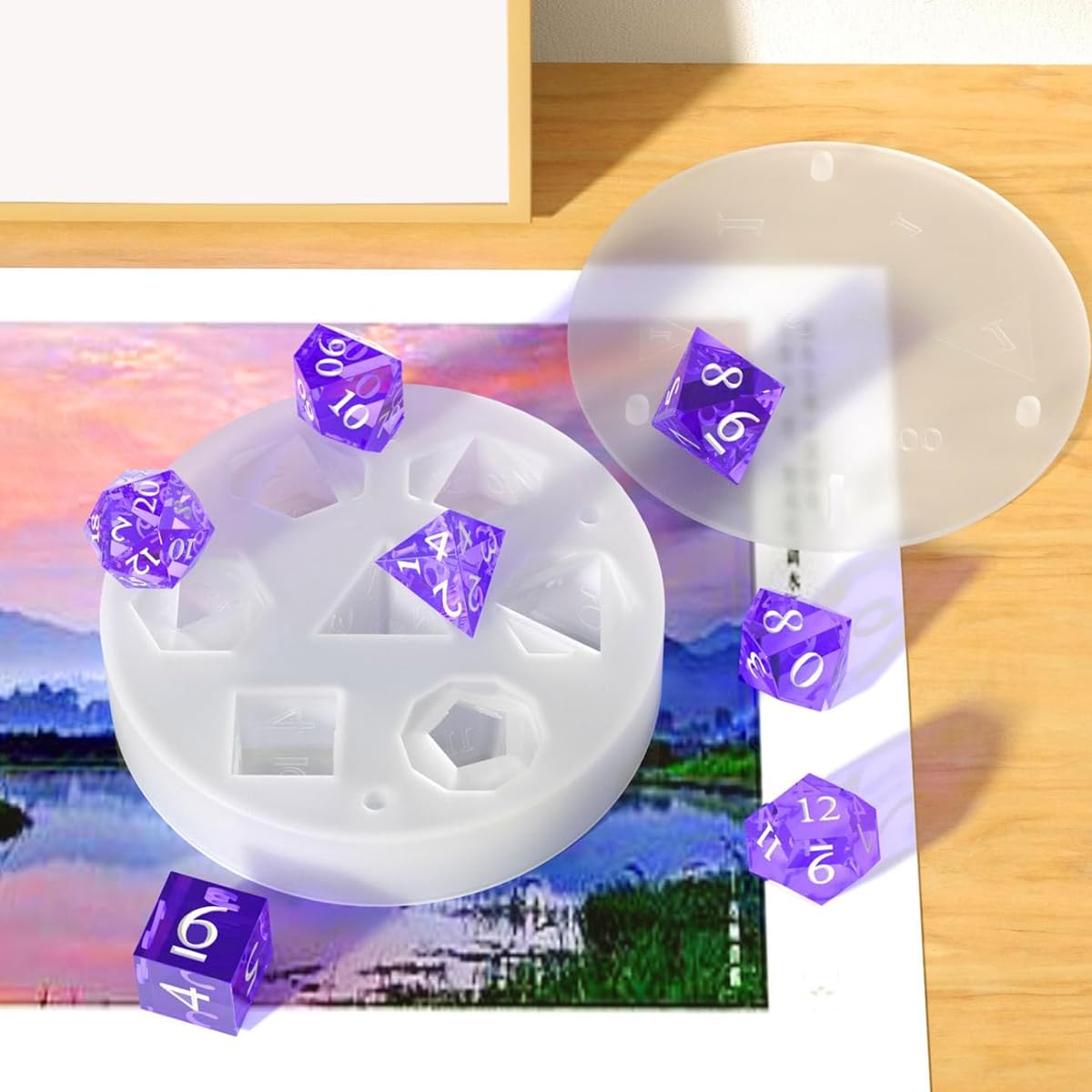 HASTHIP Resin Dice Molds for DIY Dice Making featuring 7 Polyhedral Cavities | Silicone Mold