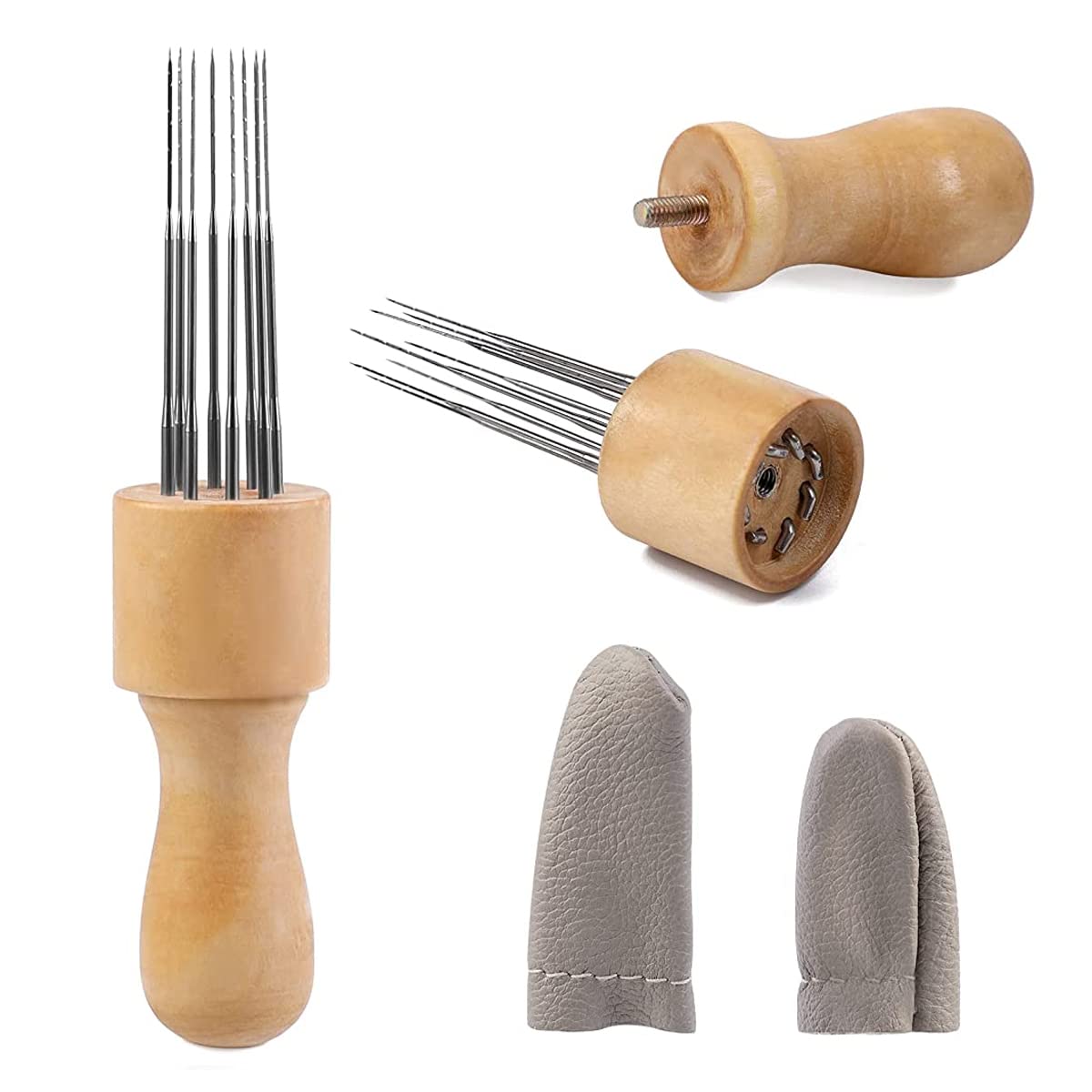 HASTHIP Wooden Felting Needles Tool for DIY Wool Craft with 8 Replaceable Needles and Finger Cot | Beginner to Professional Felting Projects