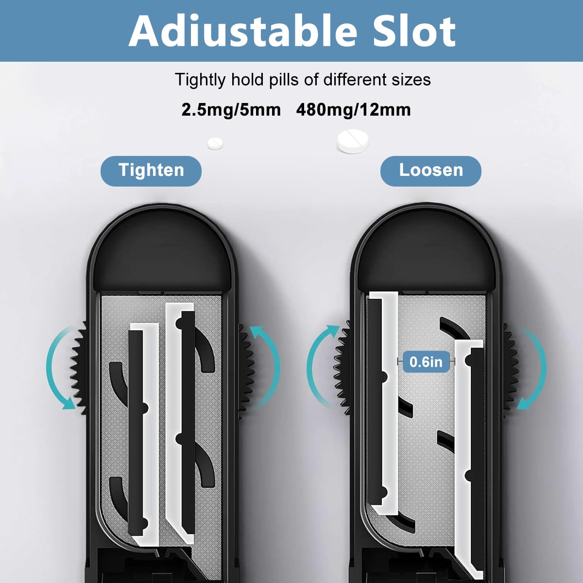 HANNEA Multiple Pill Splitter for Tablets and Vitamins with Adjustable Vise | Stainless Steel Blade and Black Portable Design