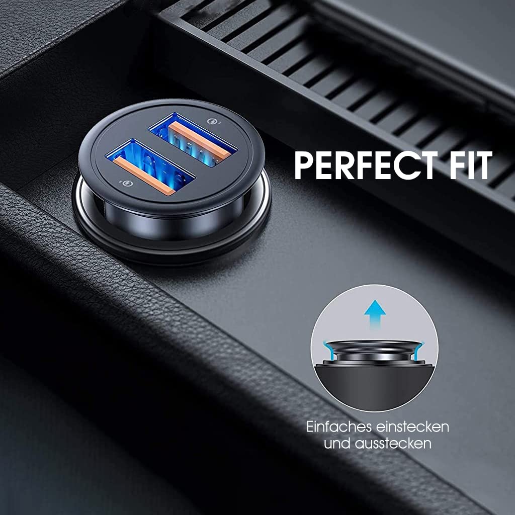 HASTHIP USB Car Charger Dual QC3.0 36W with Smart IC Protection and Metal Casing | Fast Charge for iPhone and Android