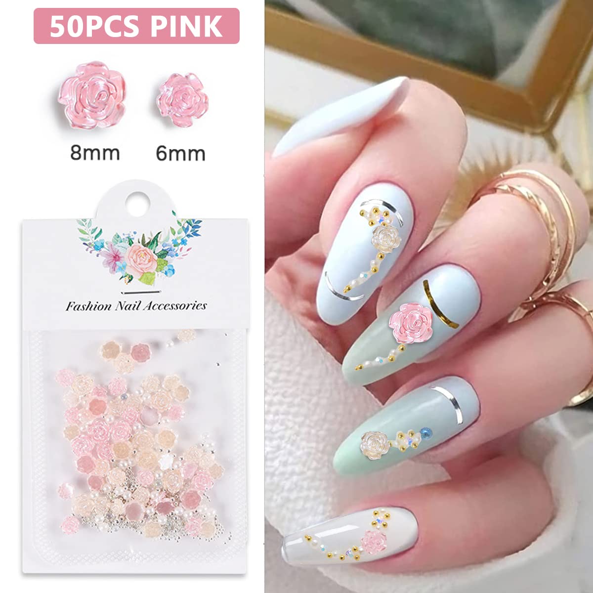 MAYCREATE Nail Art Charms for DIY Manicures featuring 200 pcs 3D Resin Flowers and Beads | 4 Colors