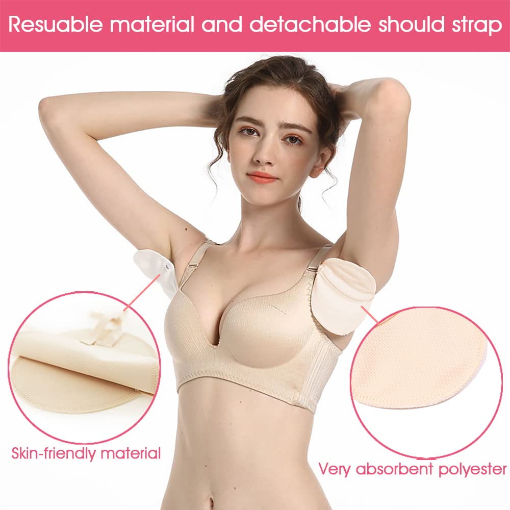 HANNEA  2pcs Cotton Underarms Sweat Pads for Women & Girls with Invisible Shoulder Strap-Armpit Sweat Pad,Washable & Resuable (complexion)