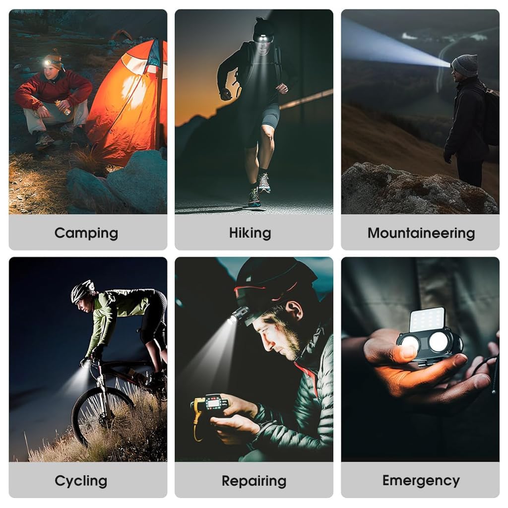 ELEPHANTBOAT USB Rechargeable Headlamp for Hiking and Camping with Motion Sensor | 1500mAh Battery and Dual Light Source