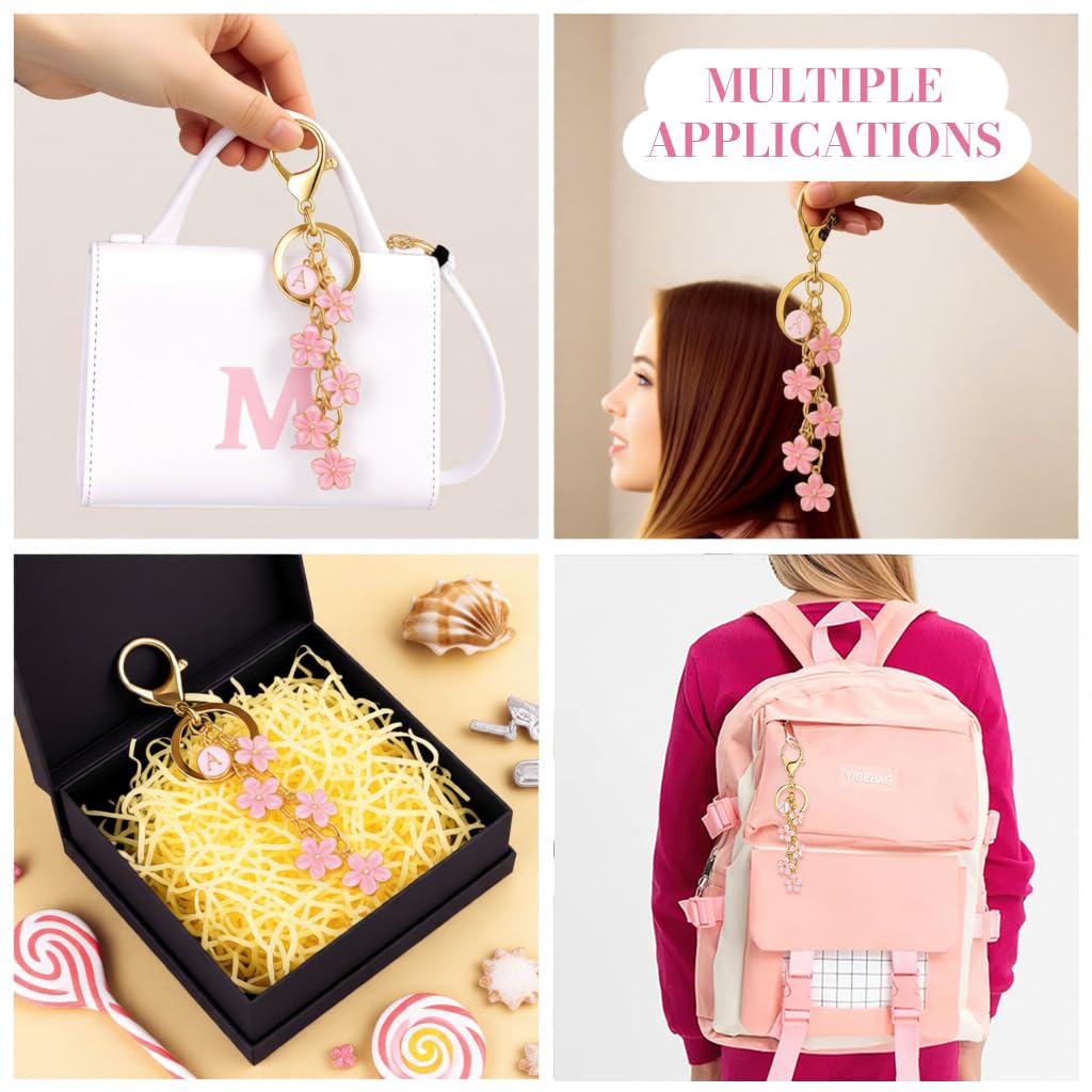 SANNIDHI Keychain for Handbag and Backpack featuring Sakura Flower Charm Metal Design | Cute Gift for Girls