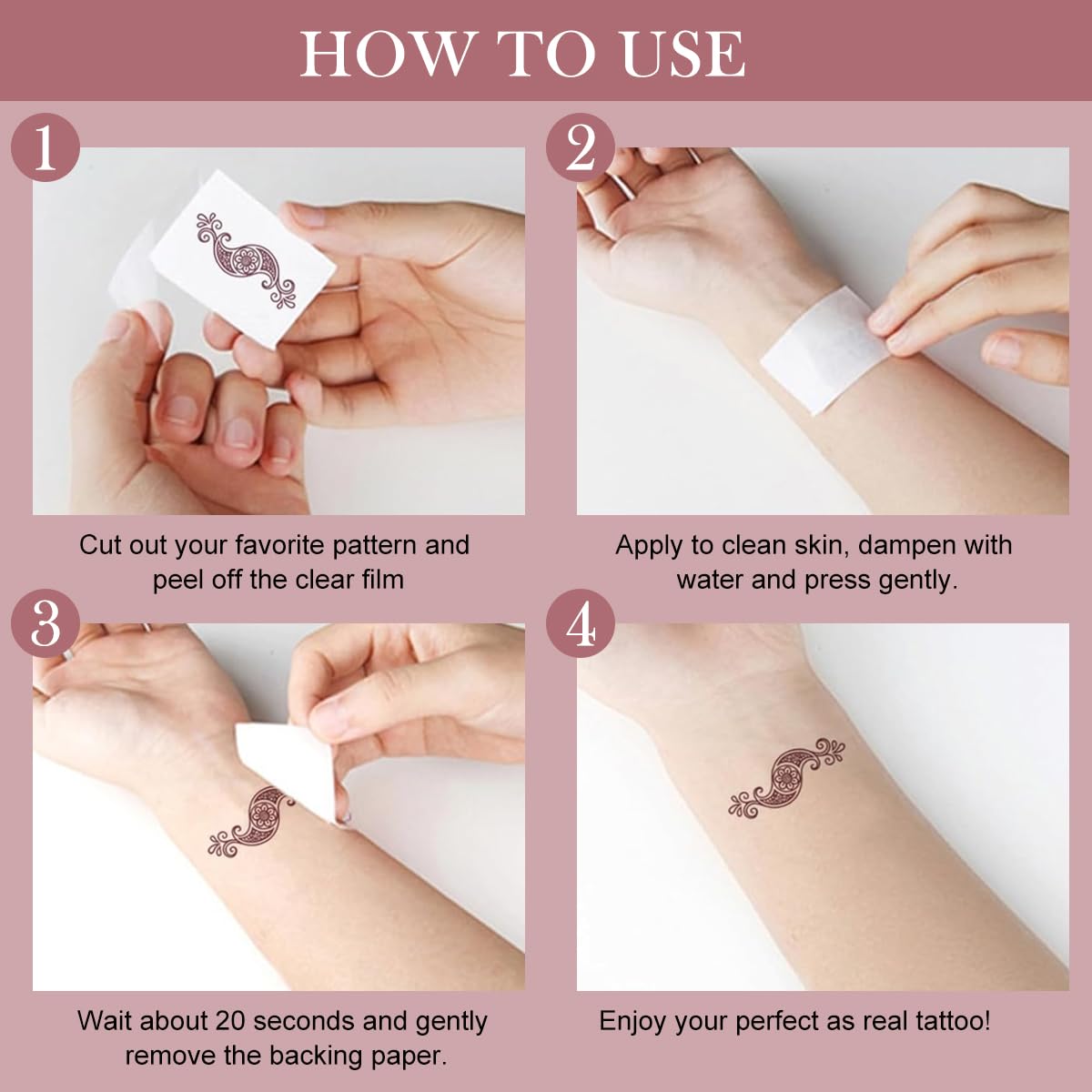 MAYCREATE Henna Temporary Tattoo Stickers for Women with 8 Sheets Waterproof Brown Designs