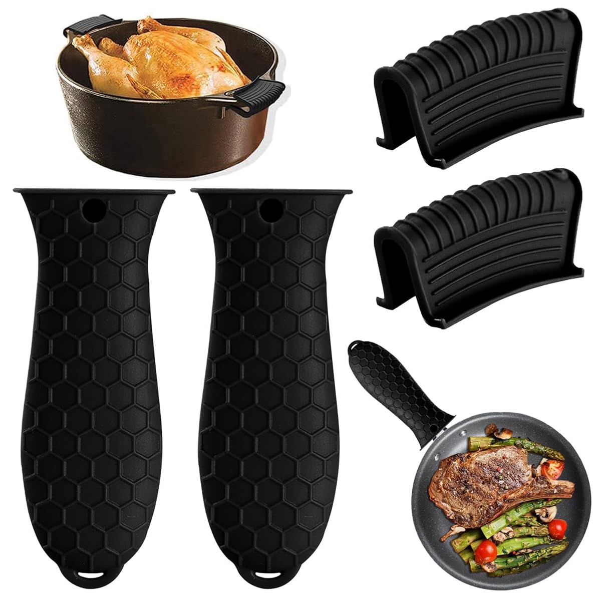 Supvox Cast Iron Fry Pan Handle Covers Set for Pots and Pans with 14.3 cm Sleeve | Heat‑Resistant Anti‑Slip Silicone Grip and Table Protector Mat