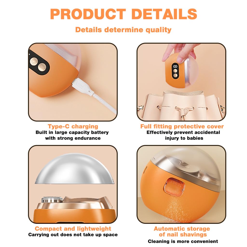 ZIBUYU Electric Nail Trimmer for Baby and Adult Care with LED Light and 3 Speed | USB Cordless 500mAh Nail Filer