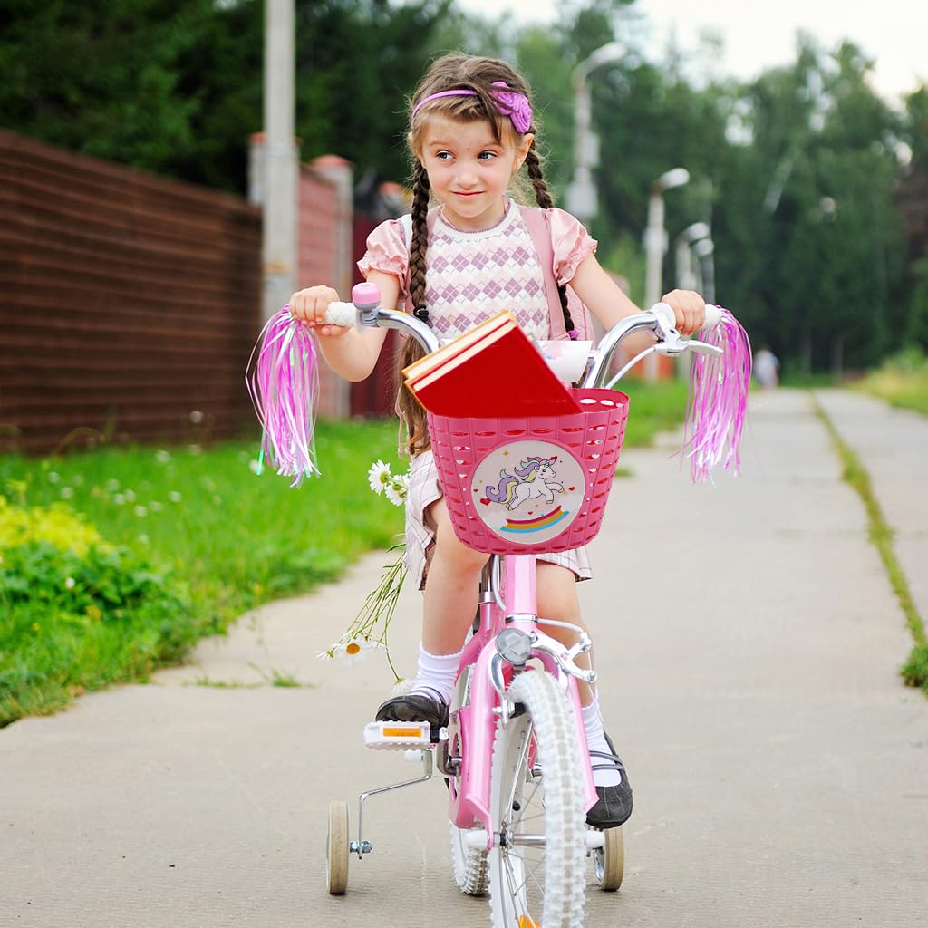 PROBEROS Girls Bike Basket for Kids featuring Adjustable Strap Design and Pink Unicorn 20x13x15cm