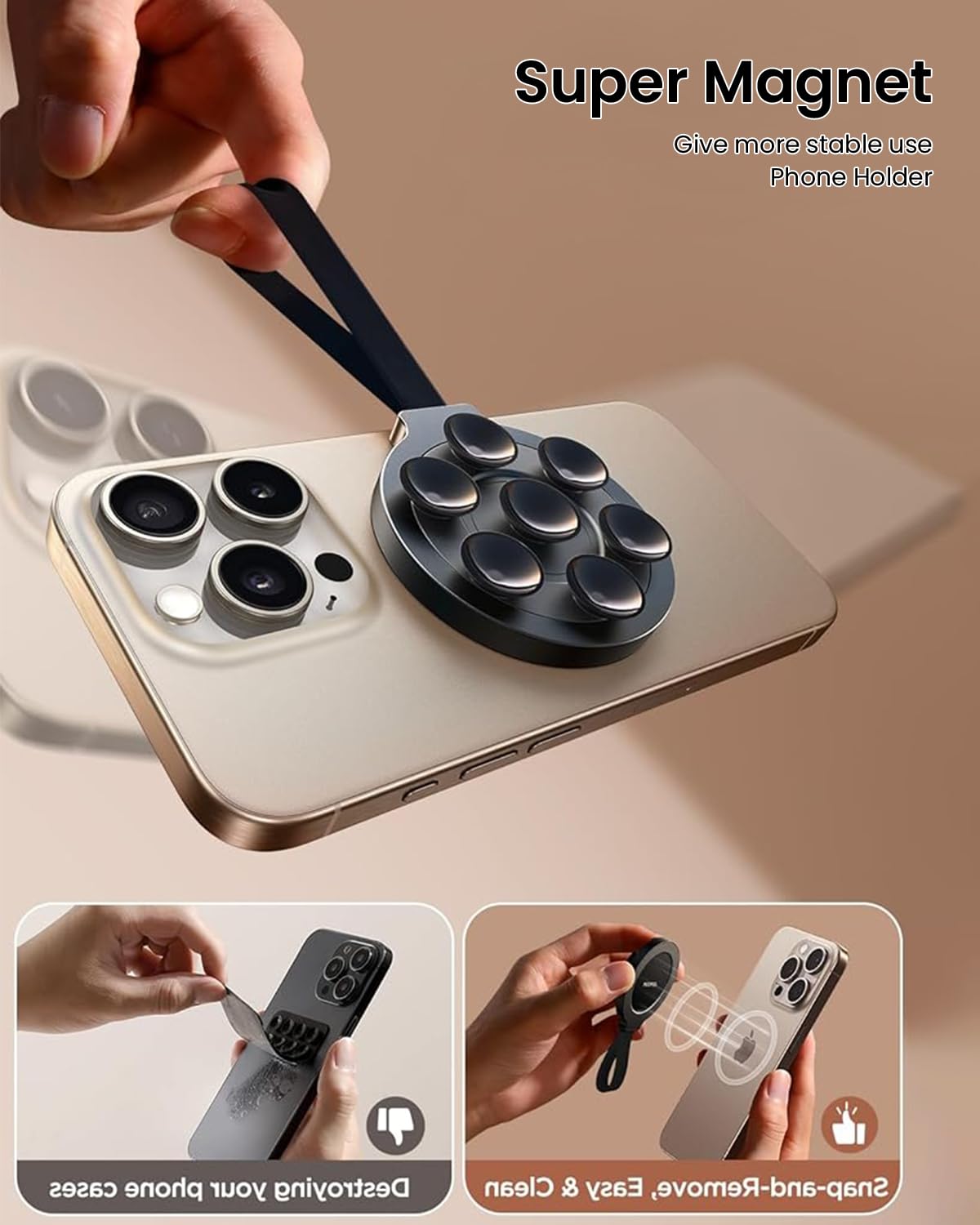 ZORBES Suction Phone Case Mount for iPhone 15 Pro Max with 9 Suction Cups and Magnetic Grip | Hands Free Holder for Videos and Selfies