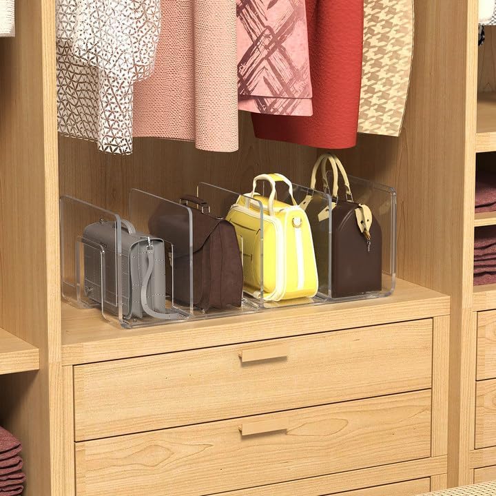 HASTHIP Shelf Divider for Wardrobe with 4 Compartments Clear Acrylic 12.5x5.7x5 in | Handbag Organizer