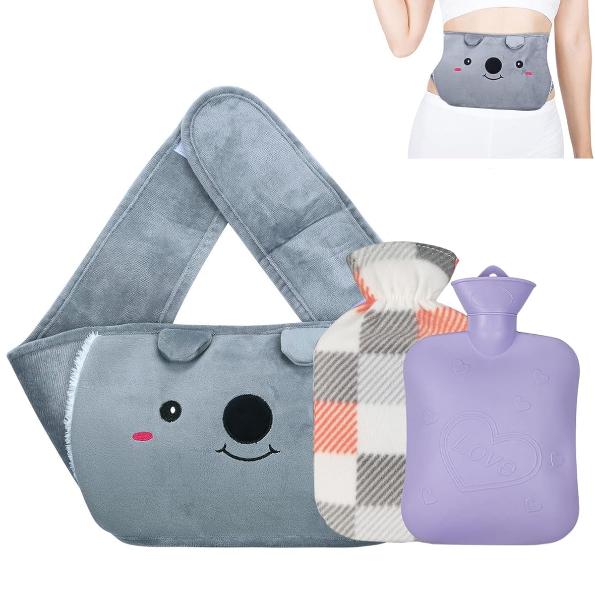 HANNEA Hot Water Bag Set for Period Pain Relief with 1200ml PVC Bottle and Plush Cover | Waist Wrap Belt for Back or Tummy Warmth