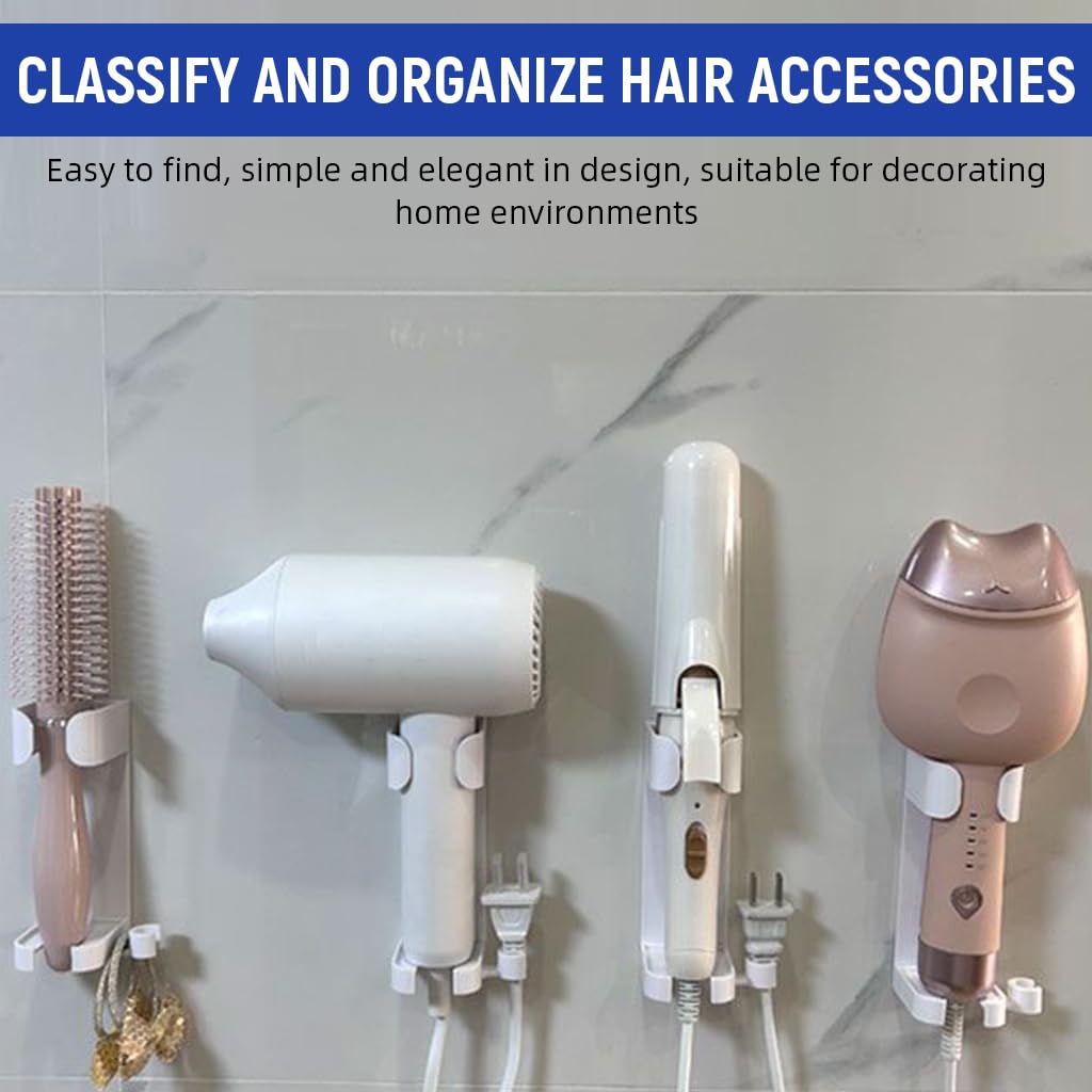 HASTHIP Hair Dryer Stand for Wall Mounted Styling | 2PCS No Drill Organizer with Cable Grip