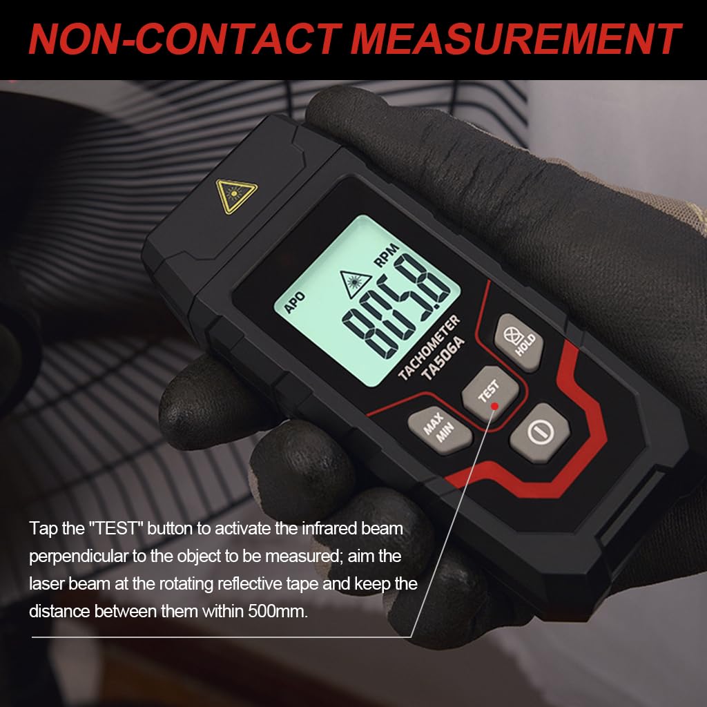 Serplex LCD Digital Tachometer for HVAC and Mechanical Testing with 3~99999 RPM Range | Non Contact Speed Gauge Featuring Data Hold and Max Min Recording