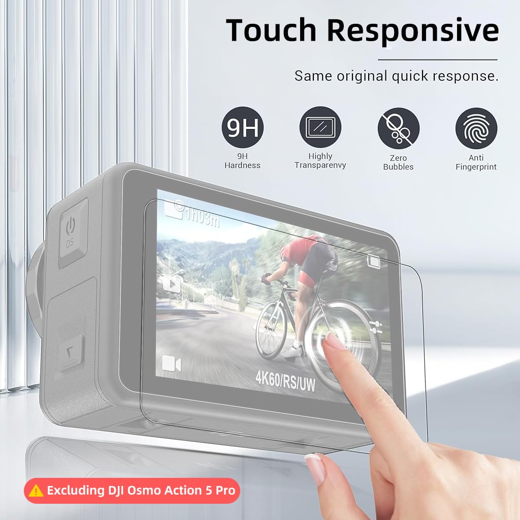 ZORBES Screen Protectors for DJI Osmo Action 5 Pro with 9H Tempered Glass and Silicone Lens Cover | HD Anti-Glare 5PCS Set