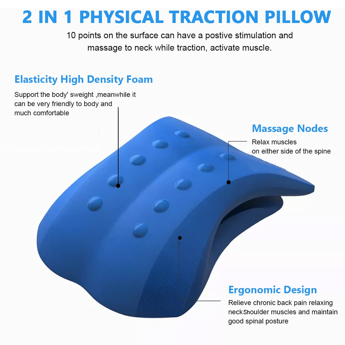 HANNEA® 2 in 1 Lower Back Stretcher Lumbar Support Neck Traction Massager Pillow Cushion for Spinal Pain Relief, Back Stretching, Muscle Tension Relief, Back Posture Corrector for Bed Office Car