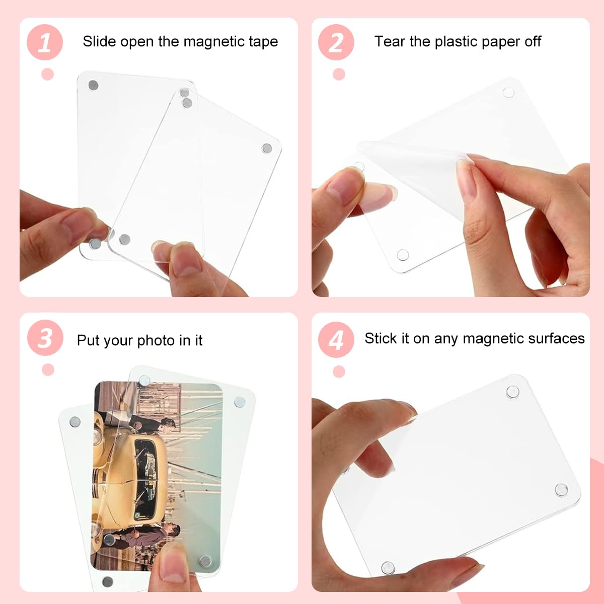 HASTHIP Rectangular Photo Frame for Refrigerator 2.36x3.54 in with Strong Magnetic Hold | Clear Acrylic Pack of 6
