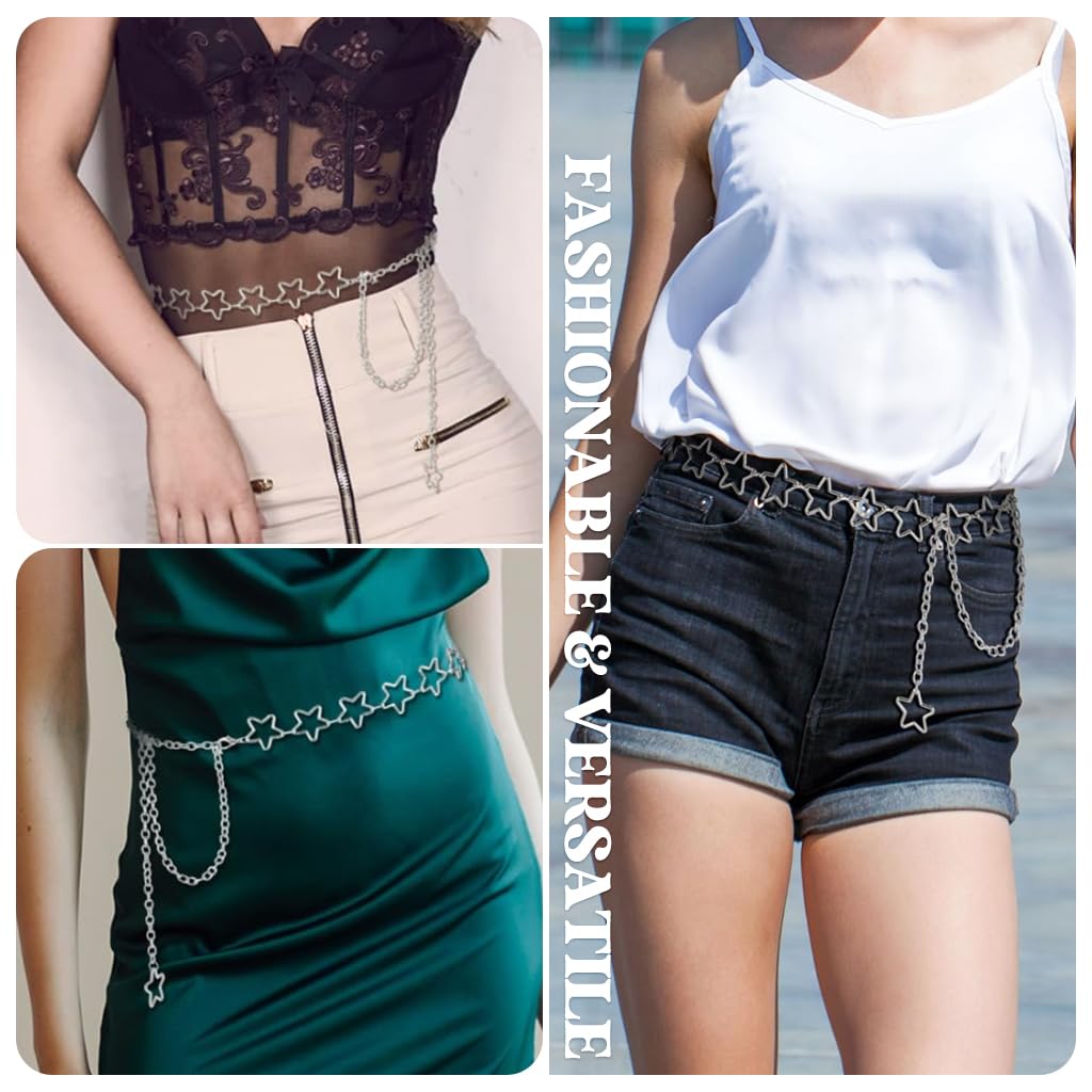 PALAY Waist Chain for Women featuring 63+45cm Adjustable Star Link Design in Silver | Y2K Style