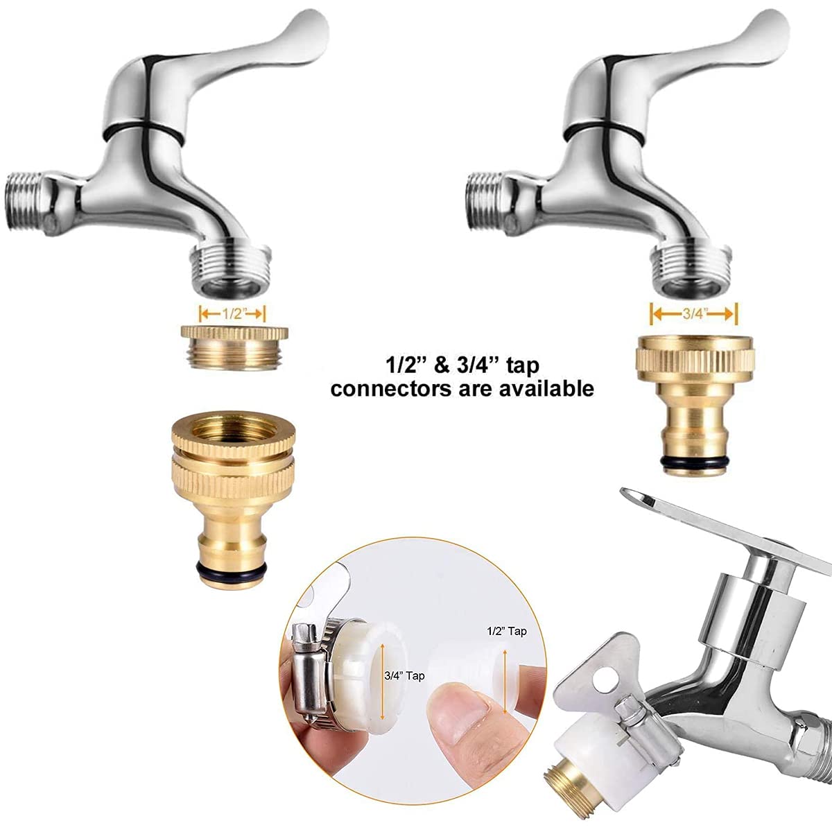 HASTHIP Universal Tap Connector Set for 1/2 and 3/4 inch Taps with Brass Quick Coupling | 5 in 1 Hose Adapter Kit