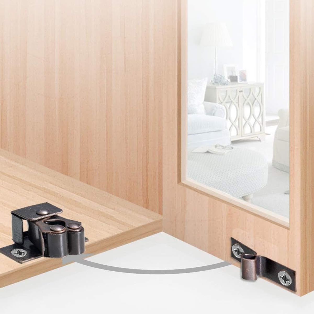 Venzina Cabinet Door Latch for Cupboard and Closet with Double Roller Catch 4 Pcs Red Brown