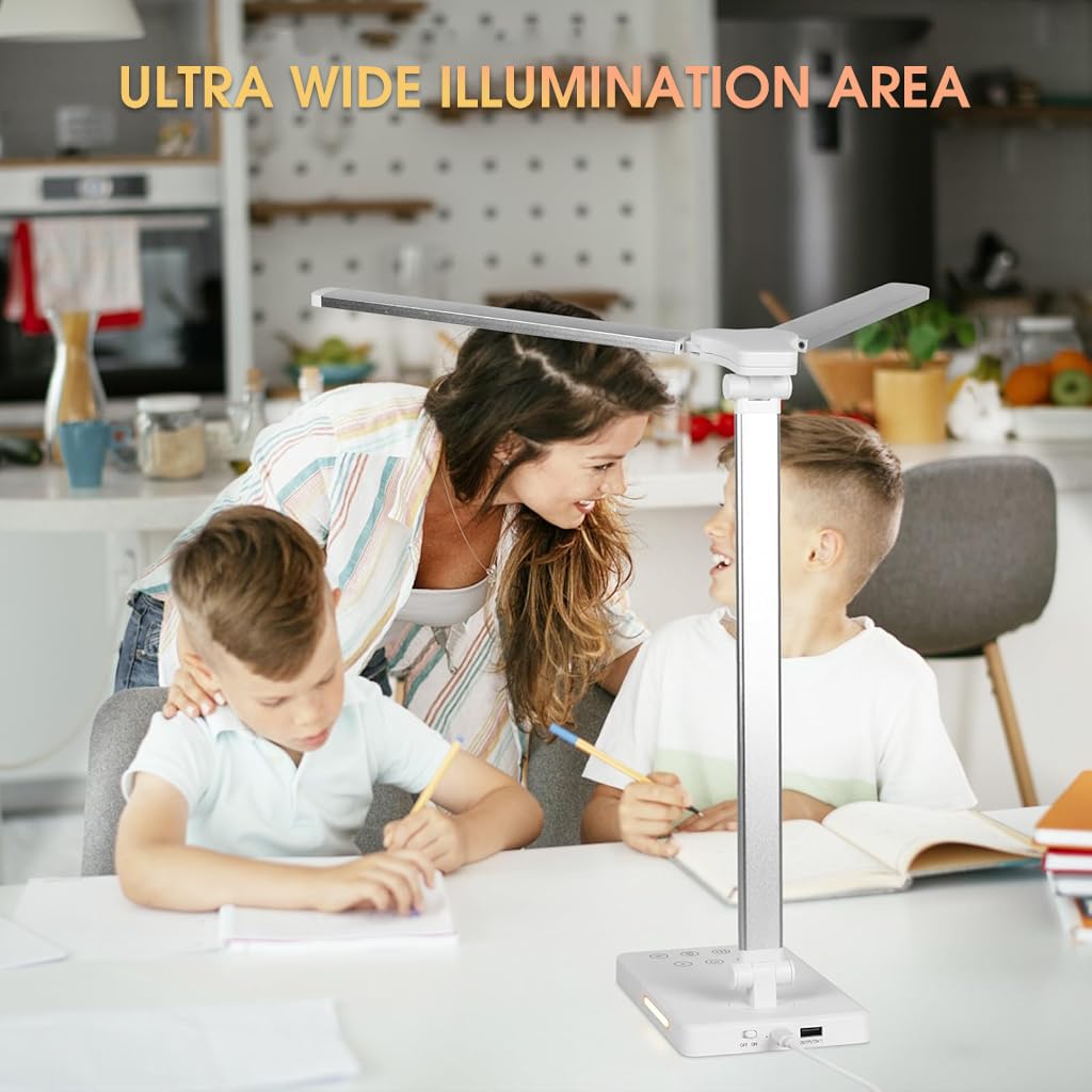 ELEPHANTBOAT LED Desk Lamp for Reading with Dual Swing Arm and 76PCS LEDs | 5 Color Modes