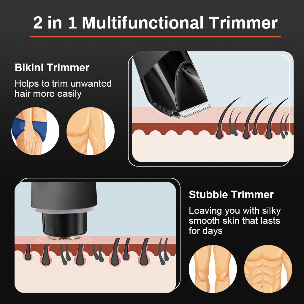 ZIBUYU Body Hair Trimmer with Dual Head Design and LED Light | IPX7 Waterproof 90 min Use