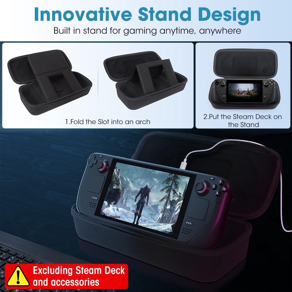 Steam Deck Carrying Case for Travel with Hard EVA Shell and 10 SD Card Slots | 32×14×9 cm