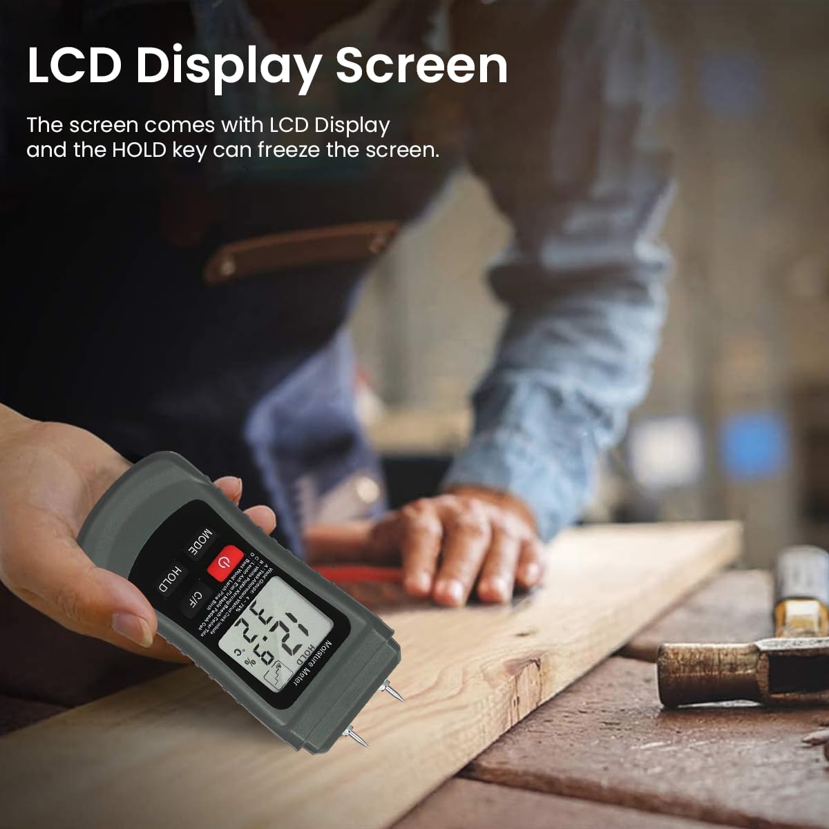 Serplex Wood Moisture Meter for Firewood and Lumber featuring Two-Pin LCD Accuracy 4–75%