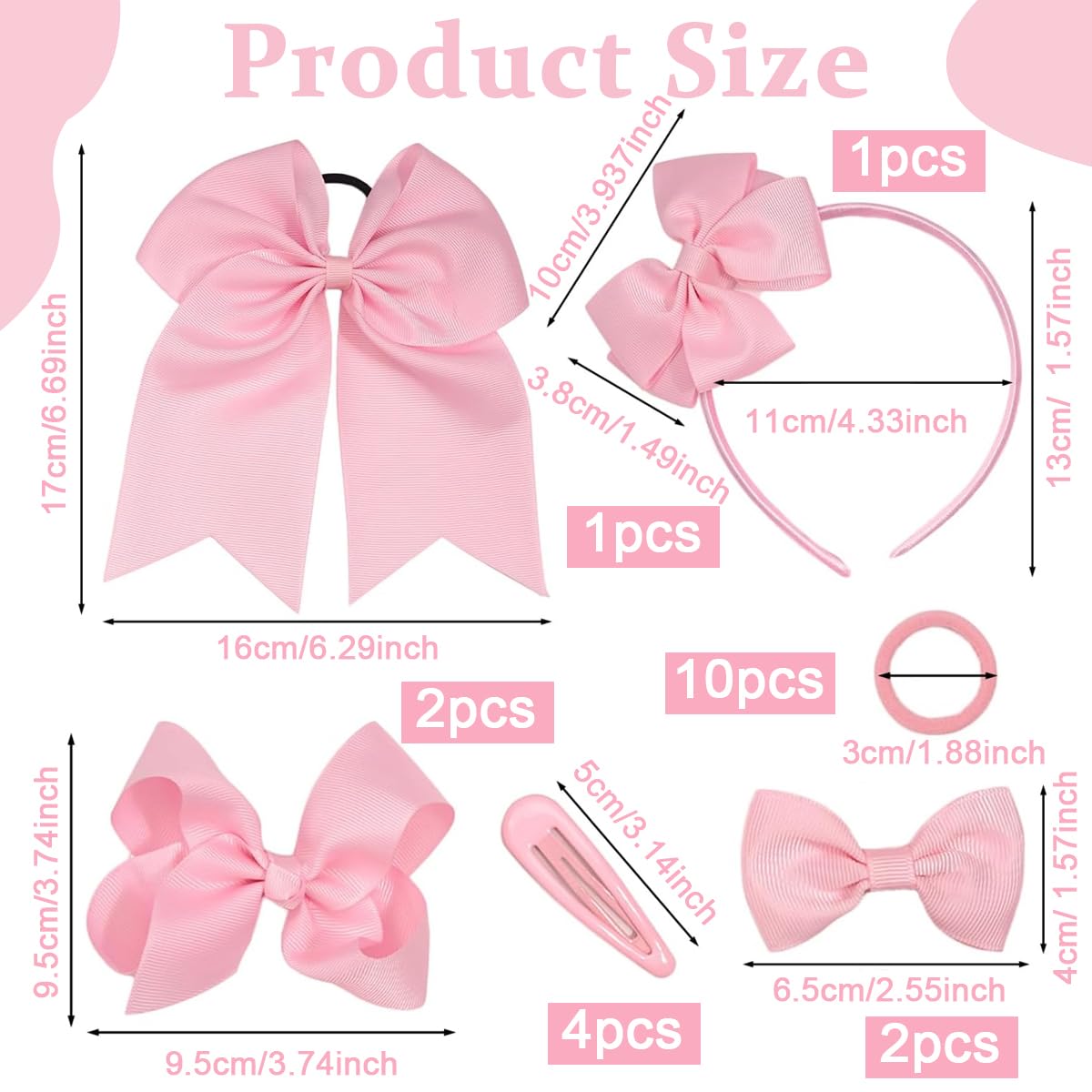 PALAY Bow Hairband 20pcs Set for Kids featuring Bowknot Clips and Pink Hair Ties | Girls Accessories