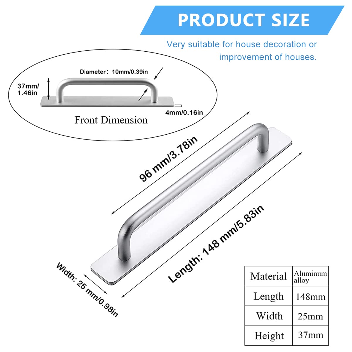 Supvox® 5.8inch Door Handle, Self-Stick Instant Cabinet Drawer Handles Pulls, Kitchen Door Handle Push Pull with Adhesive for Bathroom, Closet, Wardrobe, Dresser, Window