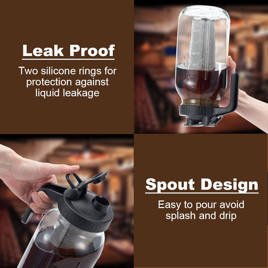 Supvox Cold Brew Coffee Maker 64oz with Stainless Steel Cone Filter and Leak Proof Lid