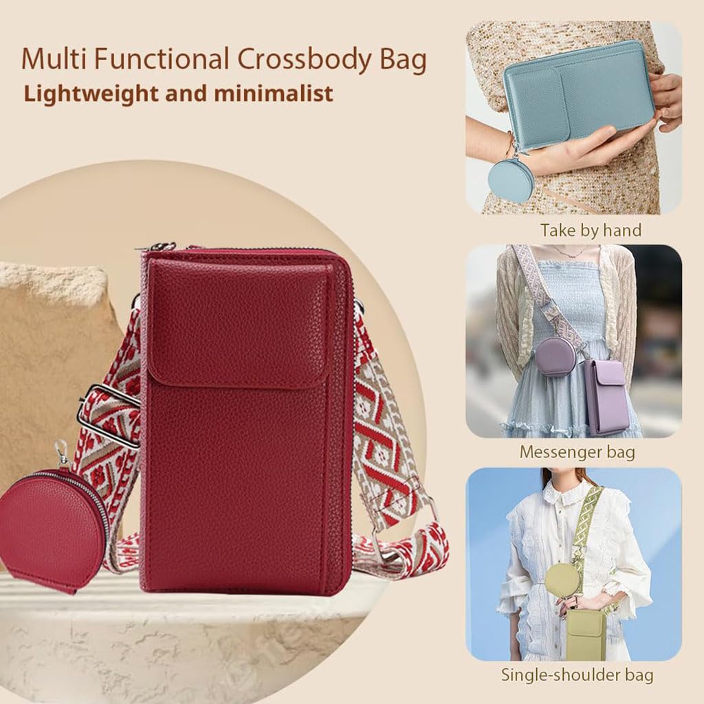 Zibuyu Women's Small Crossbody Phone Bag with 6 Card Slots and Detachable Coin Purse | Pink Leather Wallet Purse for 6.5 in Phones
