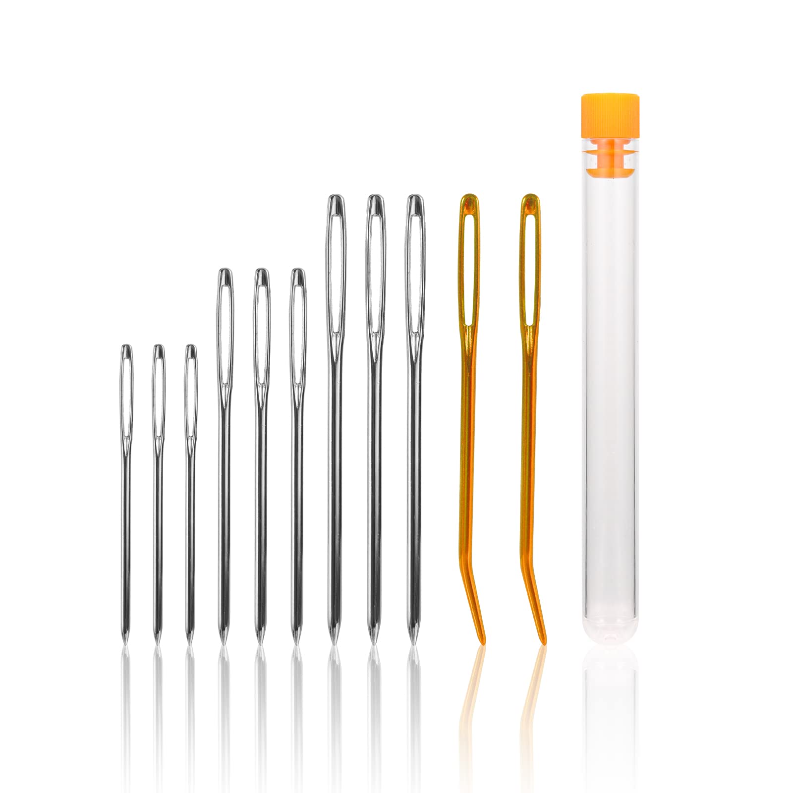 HASTHIP® Sewing Needle Kit, 11Pcs Stainless Steel Straight Needle & Bent-tip Needle Set, 3 Sizes Straight Needles DIY Hand-Sewing Needle Kit with Needle Storage Tube