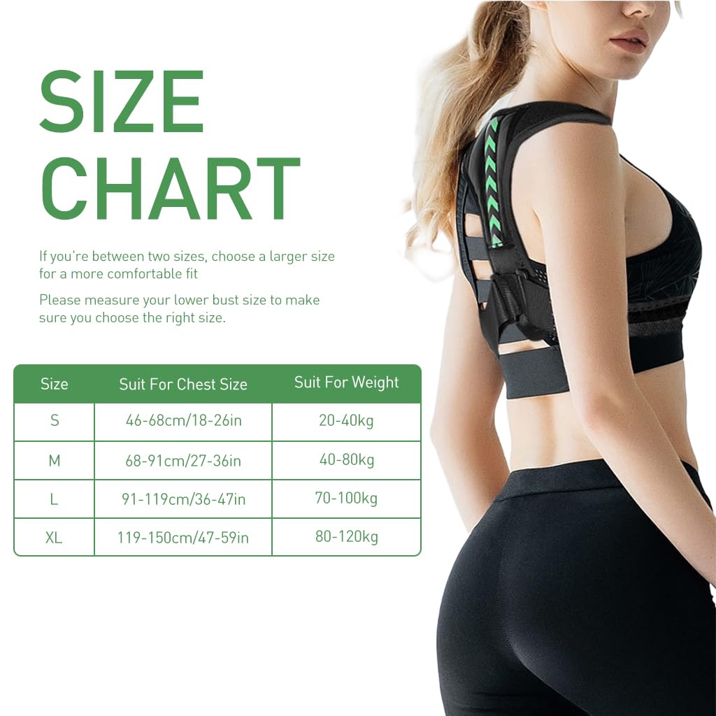HANNEA Posture Corrector for Men and Women with Hook and Loop Straps, 27–36 in Fit | Breathable Black Green Arrow Back Support Belt