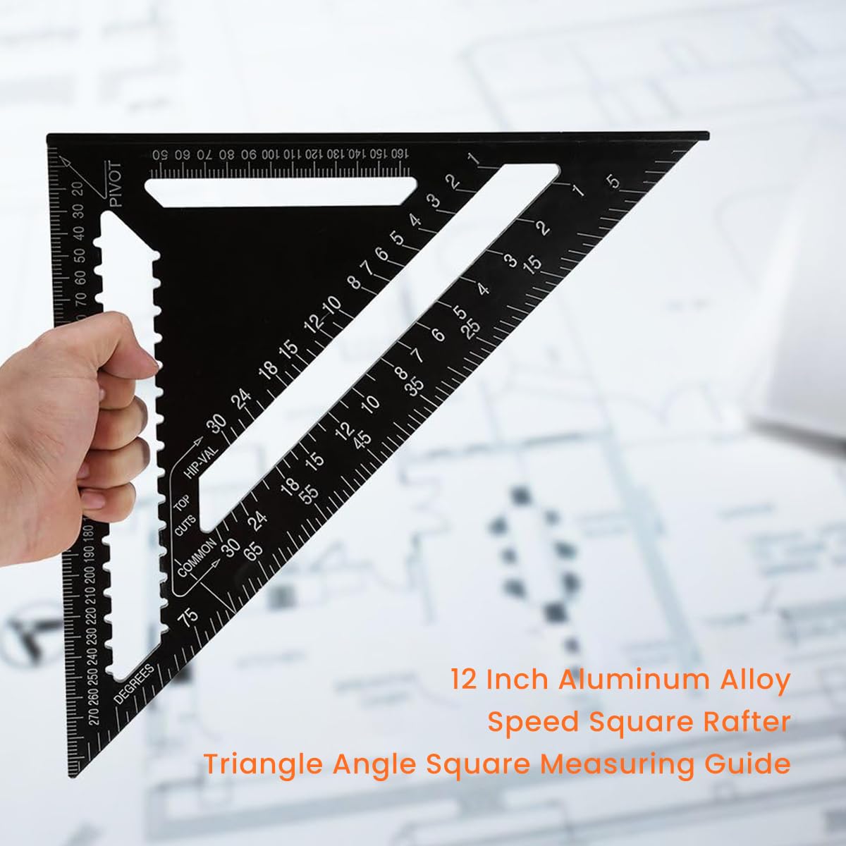 HASTHIP® Scale Ruler, 12 Inch Accurate Carpentry Square Tools, Metric Triangle Ruler Square Protractor High Precision Aluminum Alloy Triangle Ruler Double Scale Miter Framing Measurement Ruler