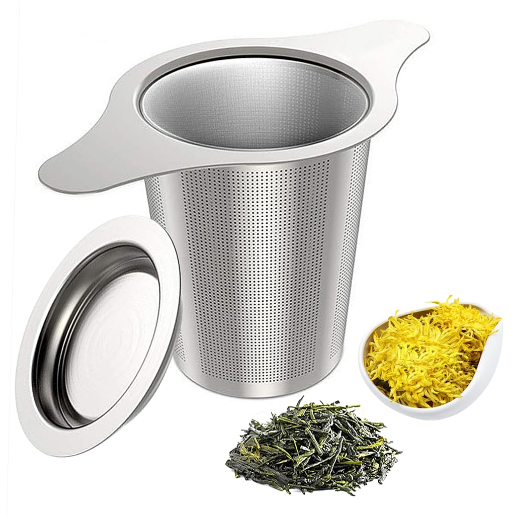 Supvox® 304 Stainless Steel Tea Infuser Tea Strainer with Lid Tea Filter for Loose Tea, Chamomile, Green Tea Loose Leaves 2.95 inches Height Fine Mesh Strainer for Teapots, Cups, Mugs